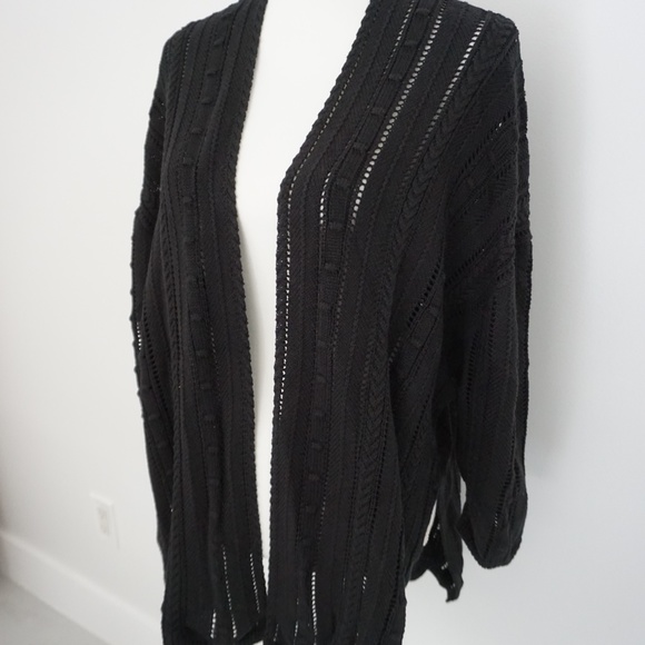 Cotton by Autumn Cashmere NWT Black Drape Duster Tiered Cardigan Sweater XL - Picture 2 of 8